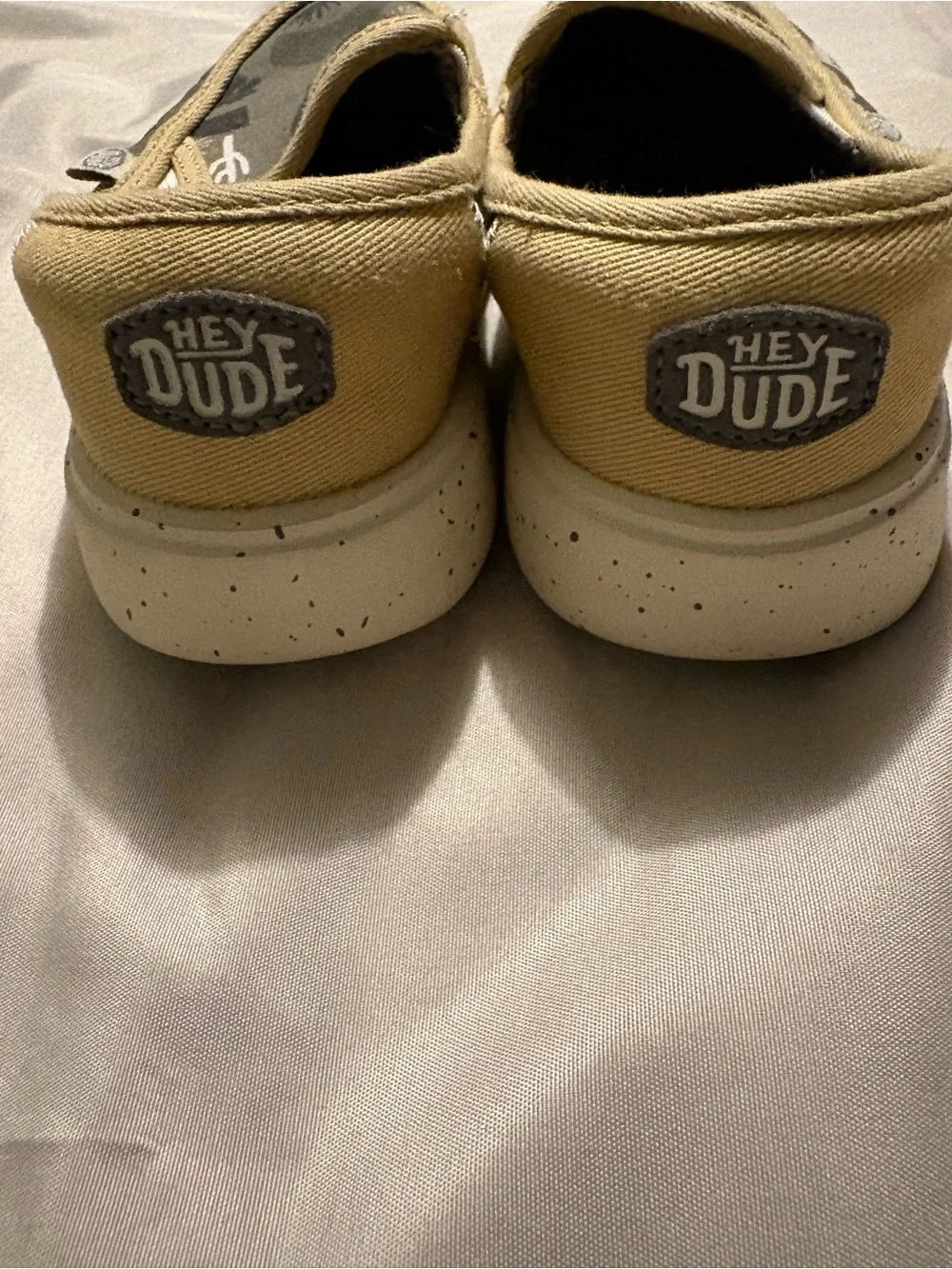 Hey Dude Kids Slip-On Moccasins in Olive Green with Tan Trim
